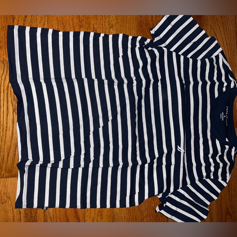 Nautica striped tshirt navy blue white size medium mens